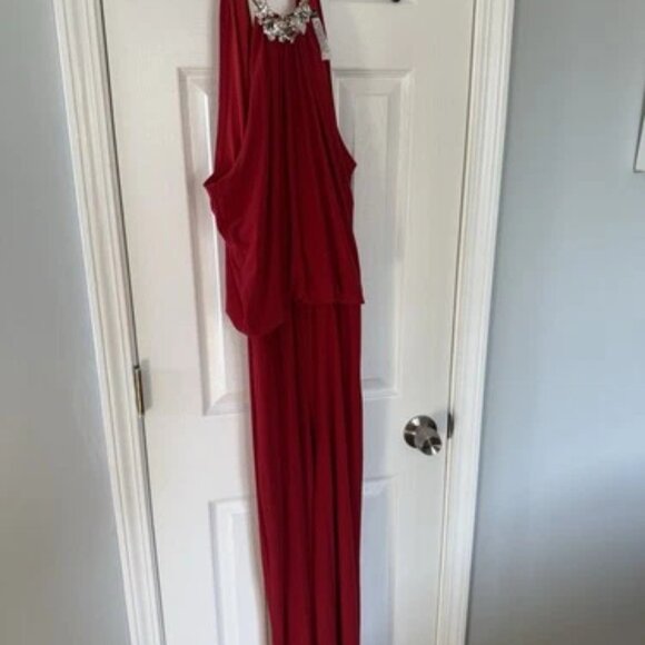 MSK RED Riemstone/Jeweled Necklace Collar Jumpsuit, Size, 16 - Picture 3 of 6